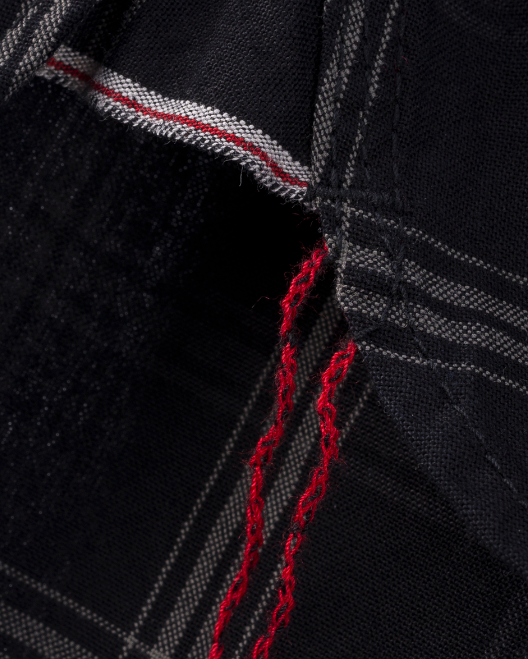 5oz Selvedge Short Sleeved Madras Check Work Shirt - Black IHSH-419-BLK