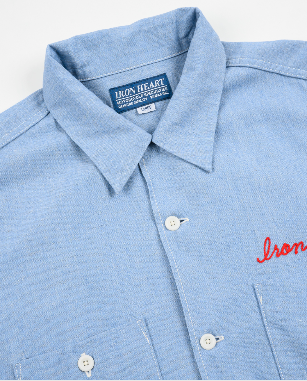 IHSH-447-SAX Iron Heart 5oz Cotton Linen Open Collar Short Sleeve