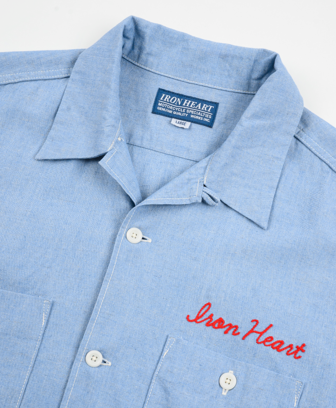 IHSH-447-SAX Iron Heart 5oz Cotton Linen Open Collar Short Sleeve