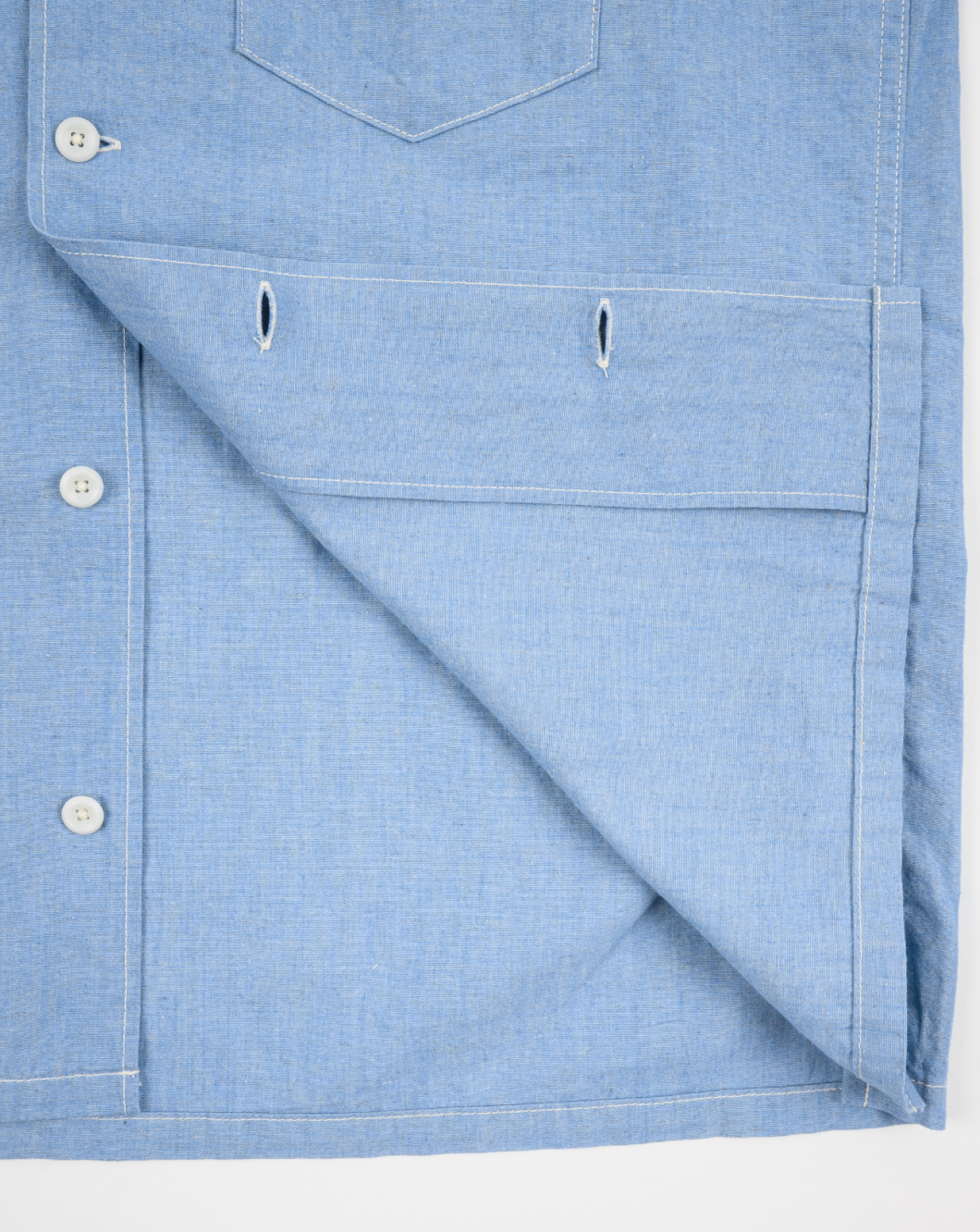 IHSH-447-SAX Iron Heart 5oz Cotton Linen Open Collar Short Sleeve