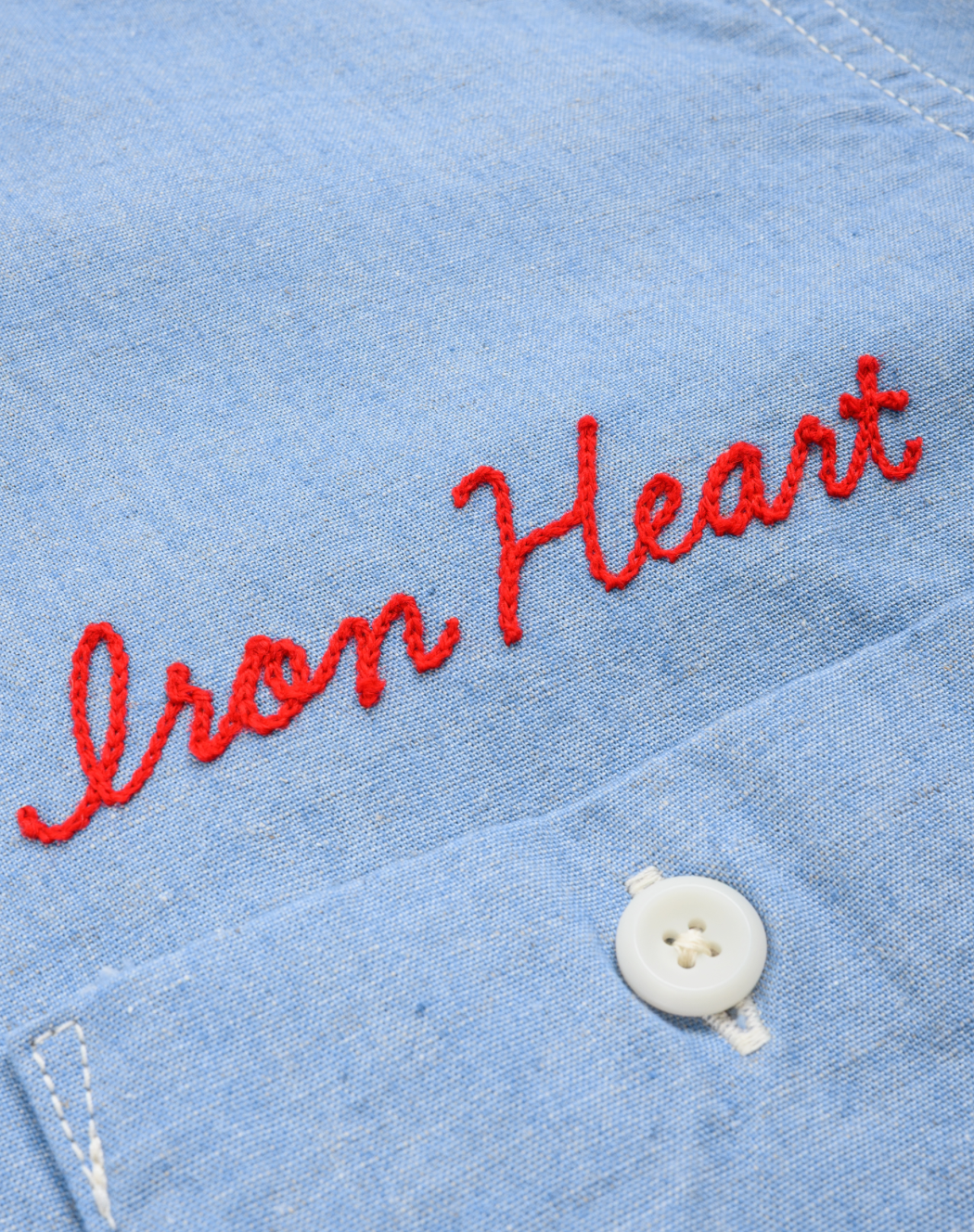 IHSH-447-SAX Iron Heart 5oz Cotton Linen Open Collar Short Sleeve