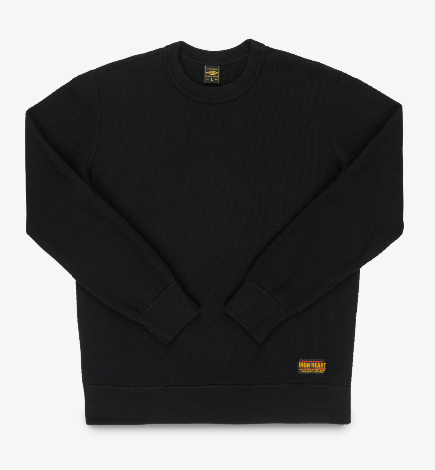 IHSW-86-BLK Iron Heart Heavyweight Thermal Crew Neck Sweater - Black