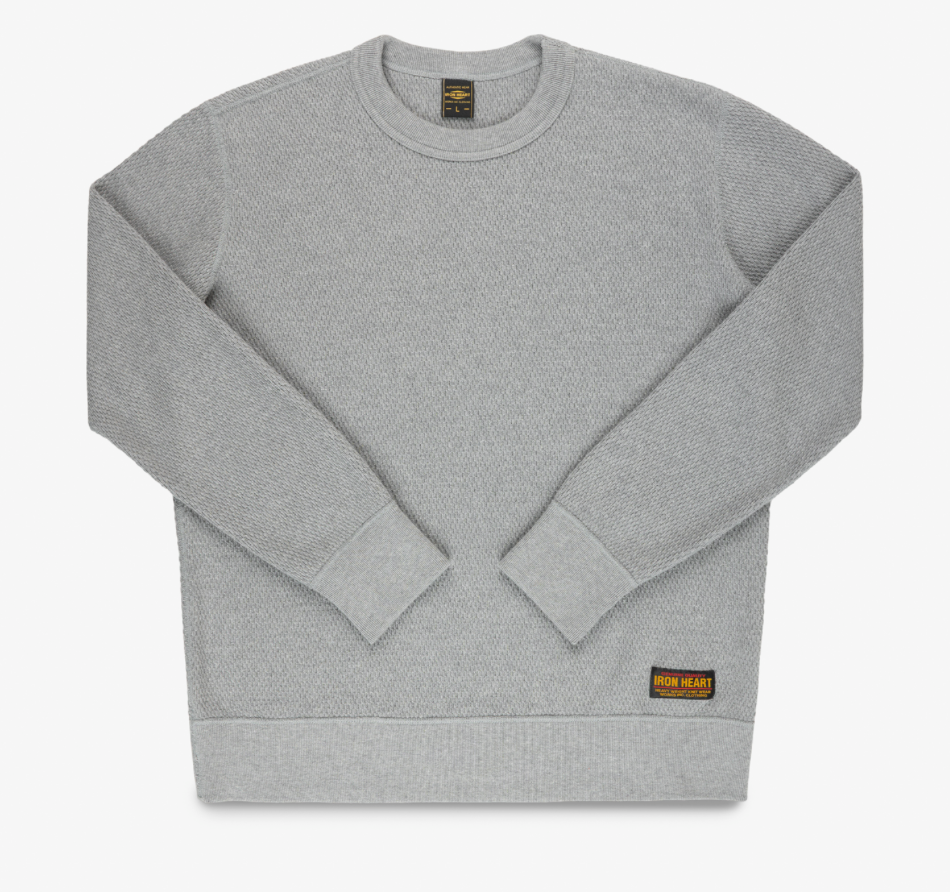 IHSW-86-GRY Iron Heart Heavyweight Thermal Crew Neck Sweater - Grey