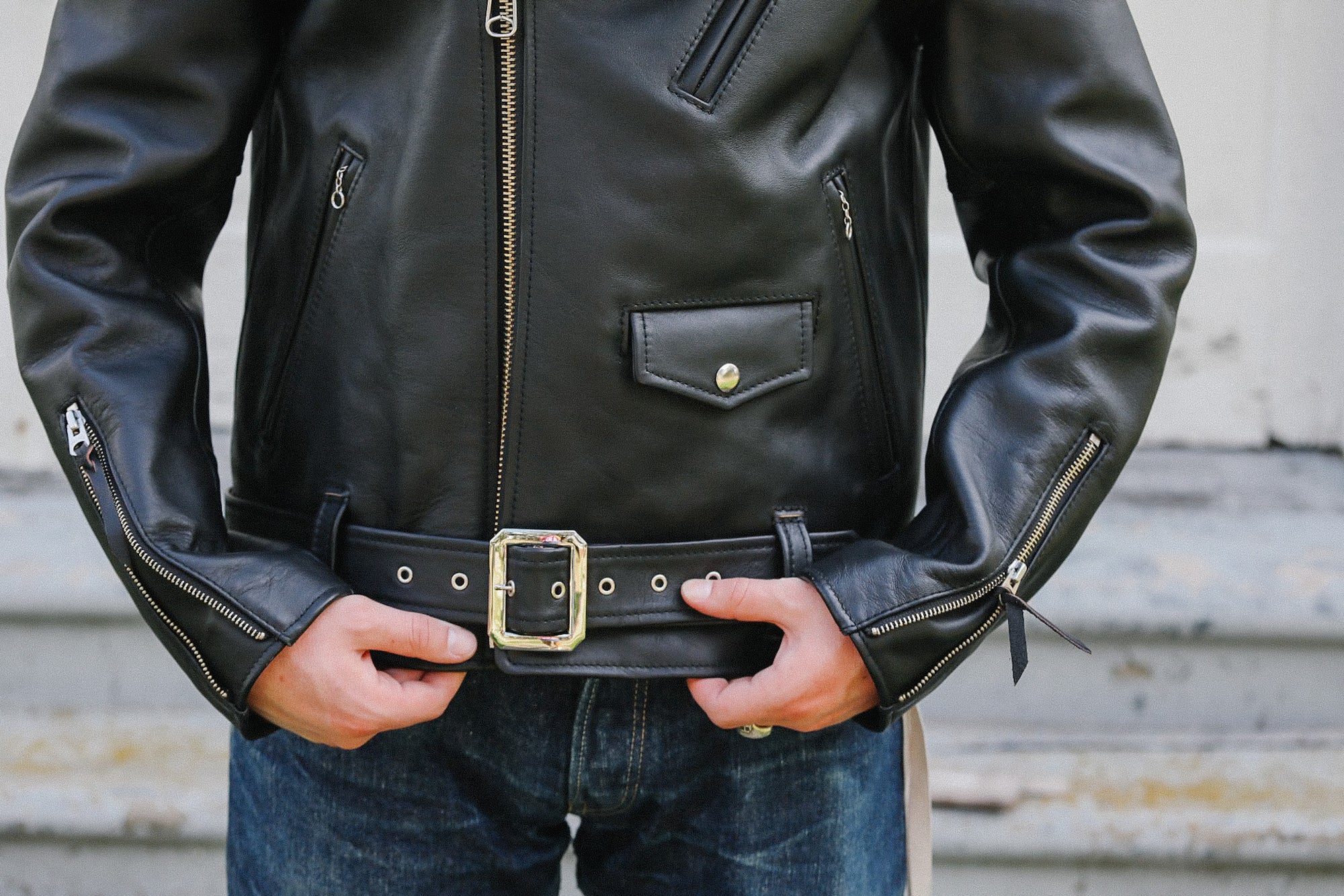 Sumi Dyed Double Riders Jacket- Saddle Dyed Horsehide Black (SHR-58)