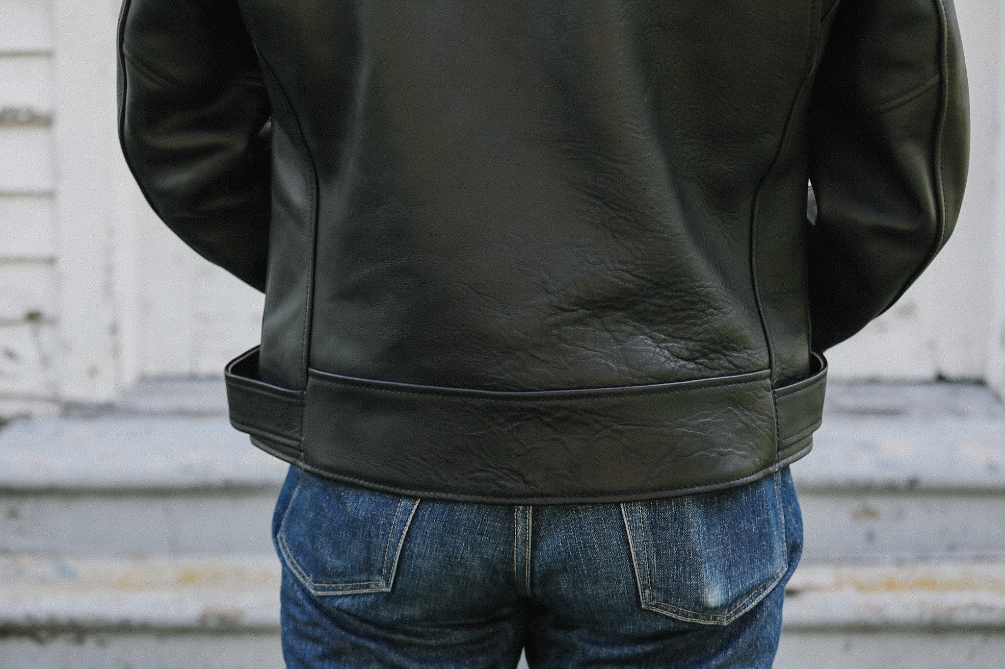 Sumi Dyed Double Riders Jacket- Saddle Dyed Horsehide Black (SHR