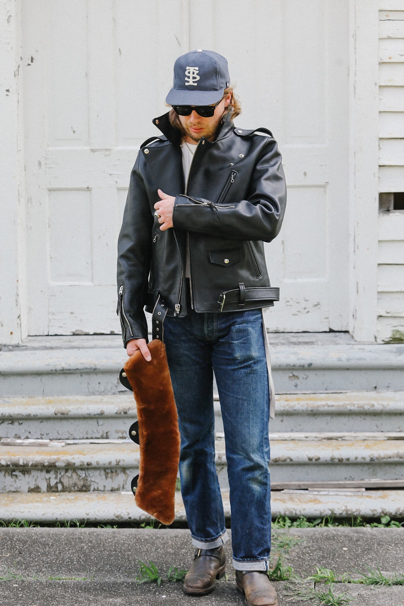 Sumi Dyed Double Riders Jacket- Saddle Dyed Horsehide Black (SHR-58)