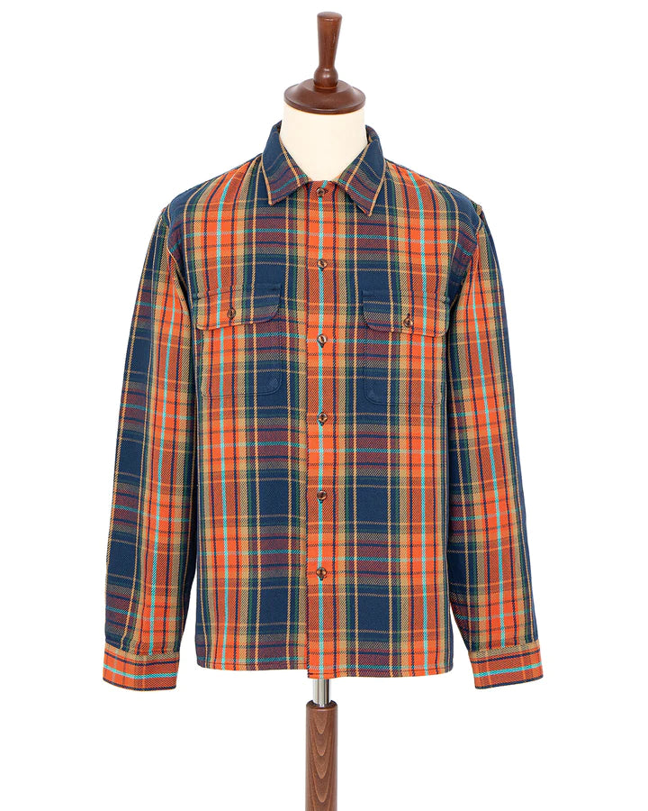 Indigofera Webster Shirt- Heavy Cotton Check, Navy / Orange / Turquoise