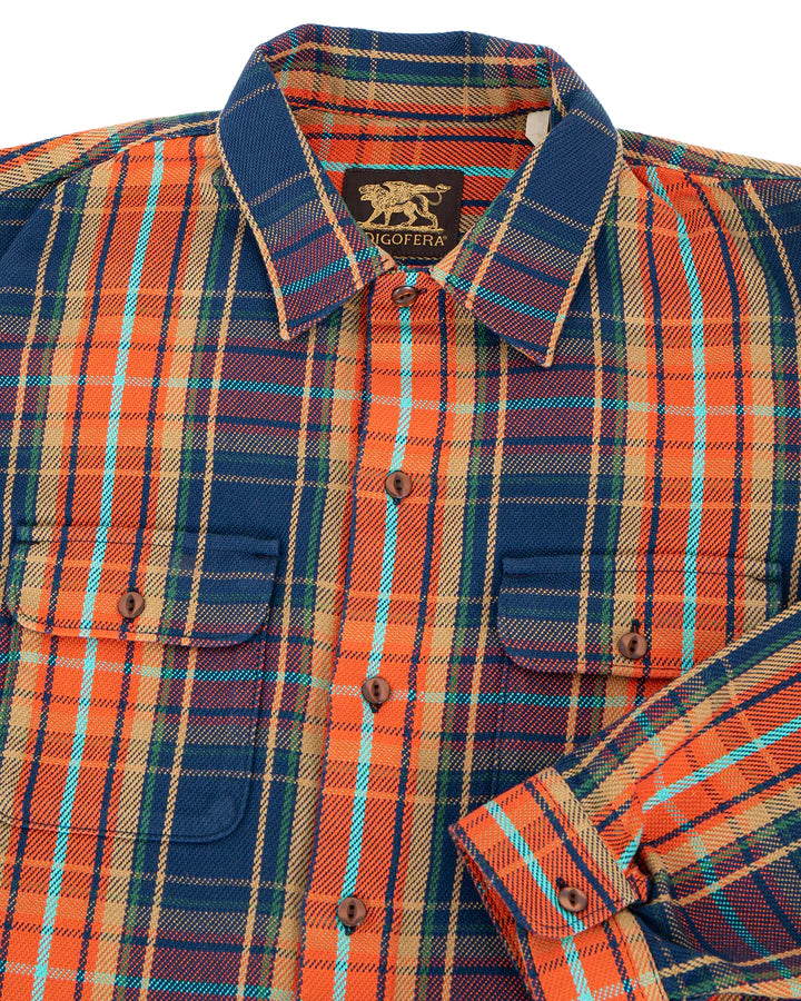 Indigofera Webster Shirt- Heavy Cotton Check, Navy / Orange / Turquoise