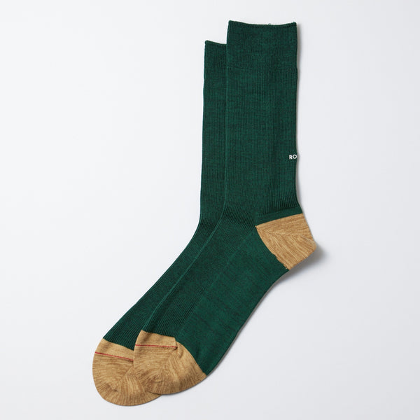 Organic Cotton &amp; Recycle Polyester Sock in Dark Green / Beige