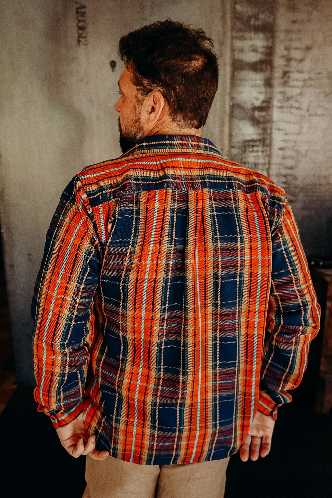 Indigofera Webster Shirt- Heavy Cotton Check, Navy / Orange / Turquoise