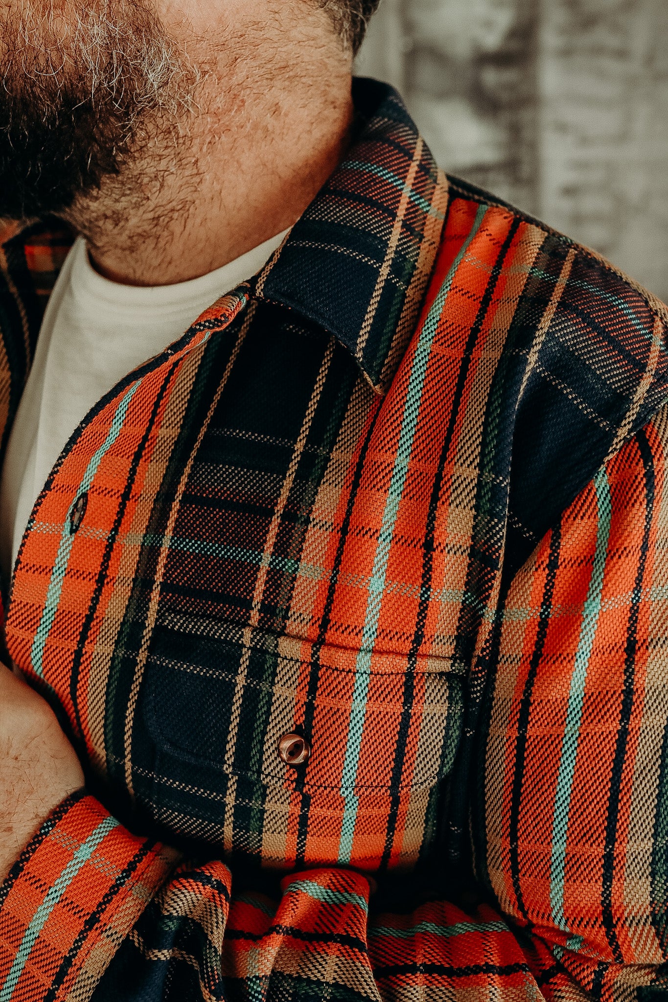 Indigofera Webster Shirt- Heavy Cotton Check, Navy / Orange / Turquoise