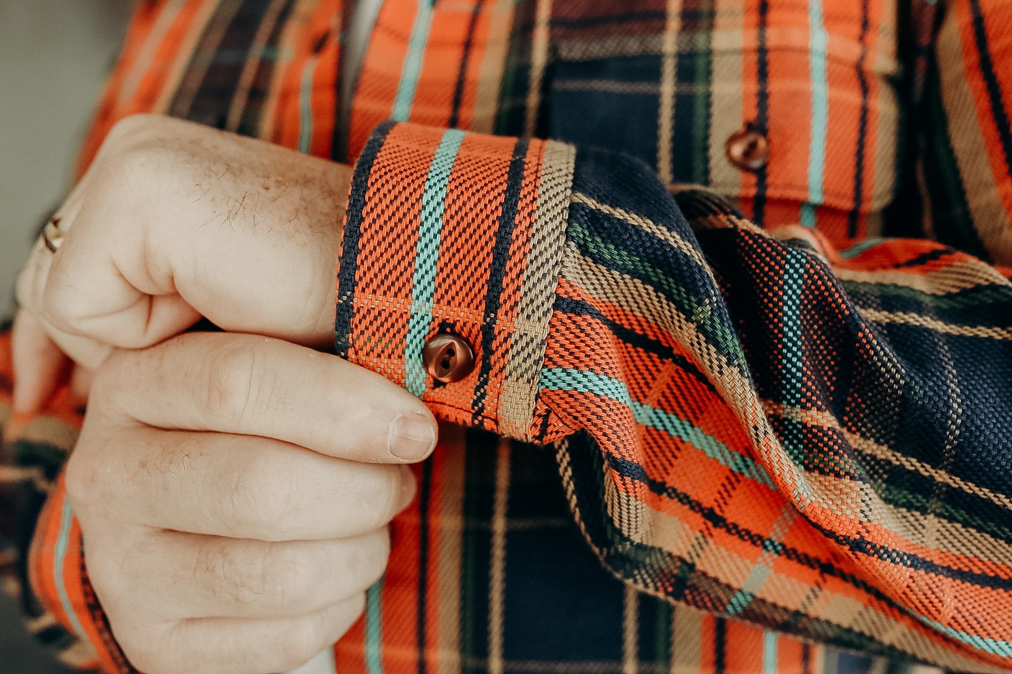 Indigofera Webster Shirt- Heavy Cotton Check, Navy / Orange / Turquoise