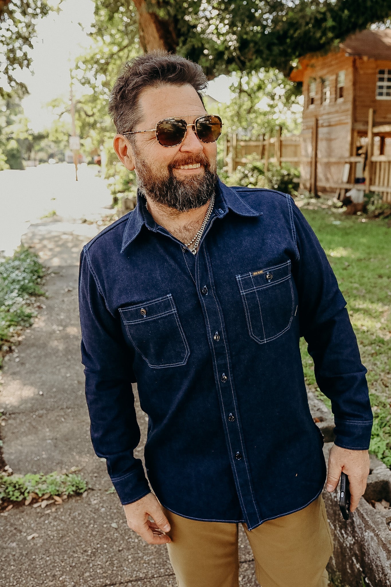 10oz Selvedge Denim Work Shirt - Indigo Overdyed Blue