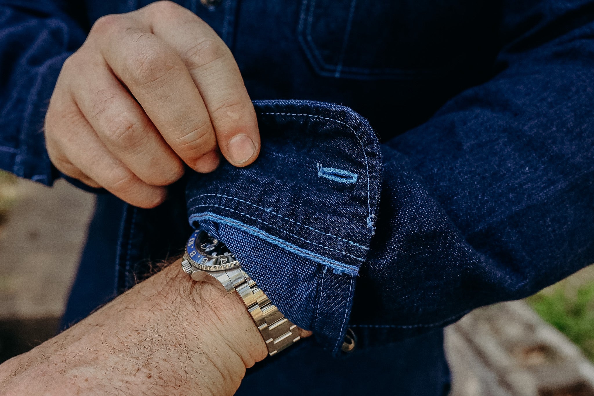 10oz Selvedge Denim Work Shirt - Indigo Overdyed Blue