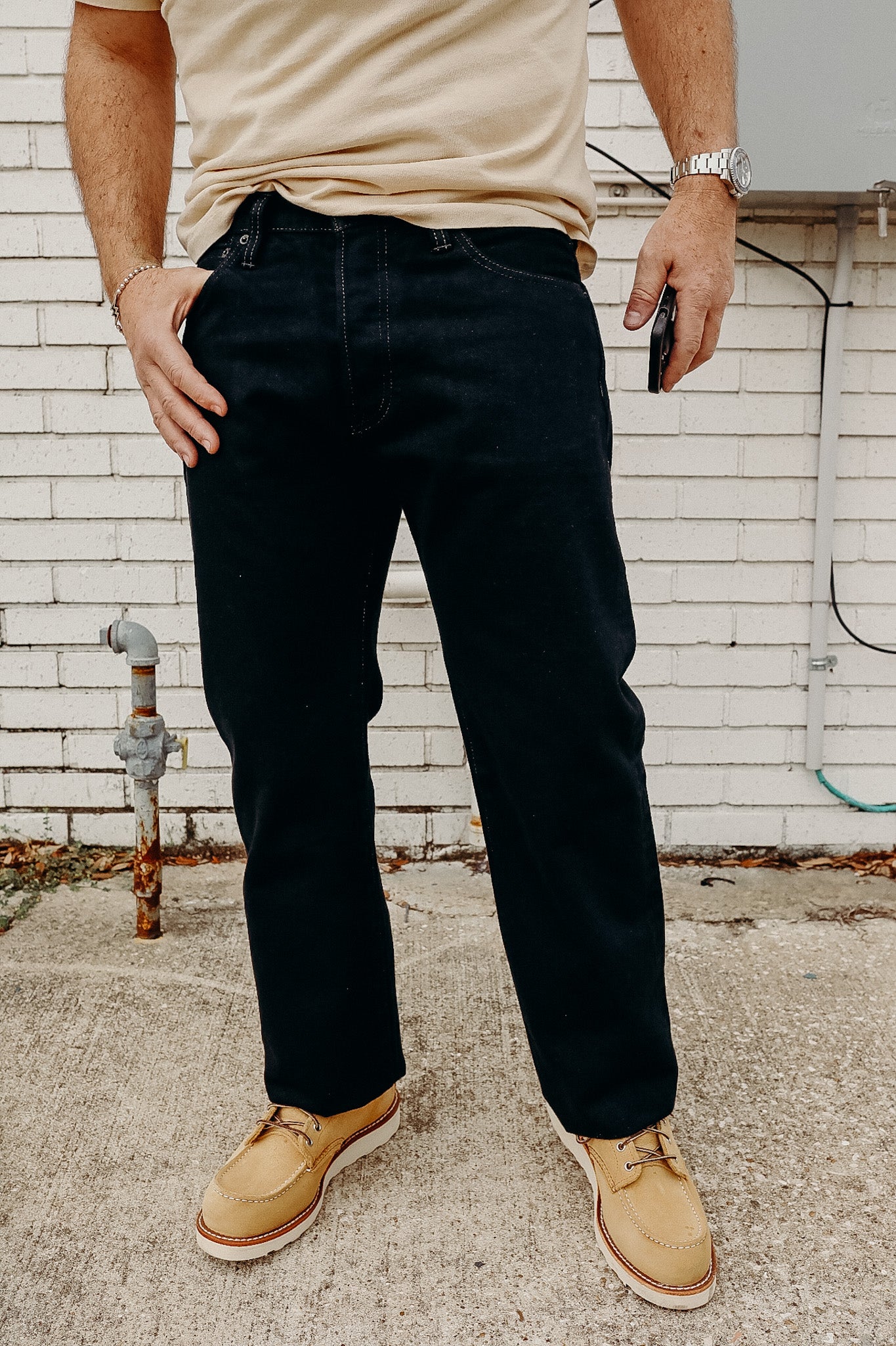 634 SBR-14od 14oz Broken Twill Selvedge Denim Straight Cut Jeans - Indigo Overdyed Black