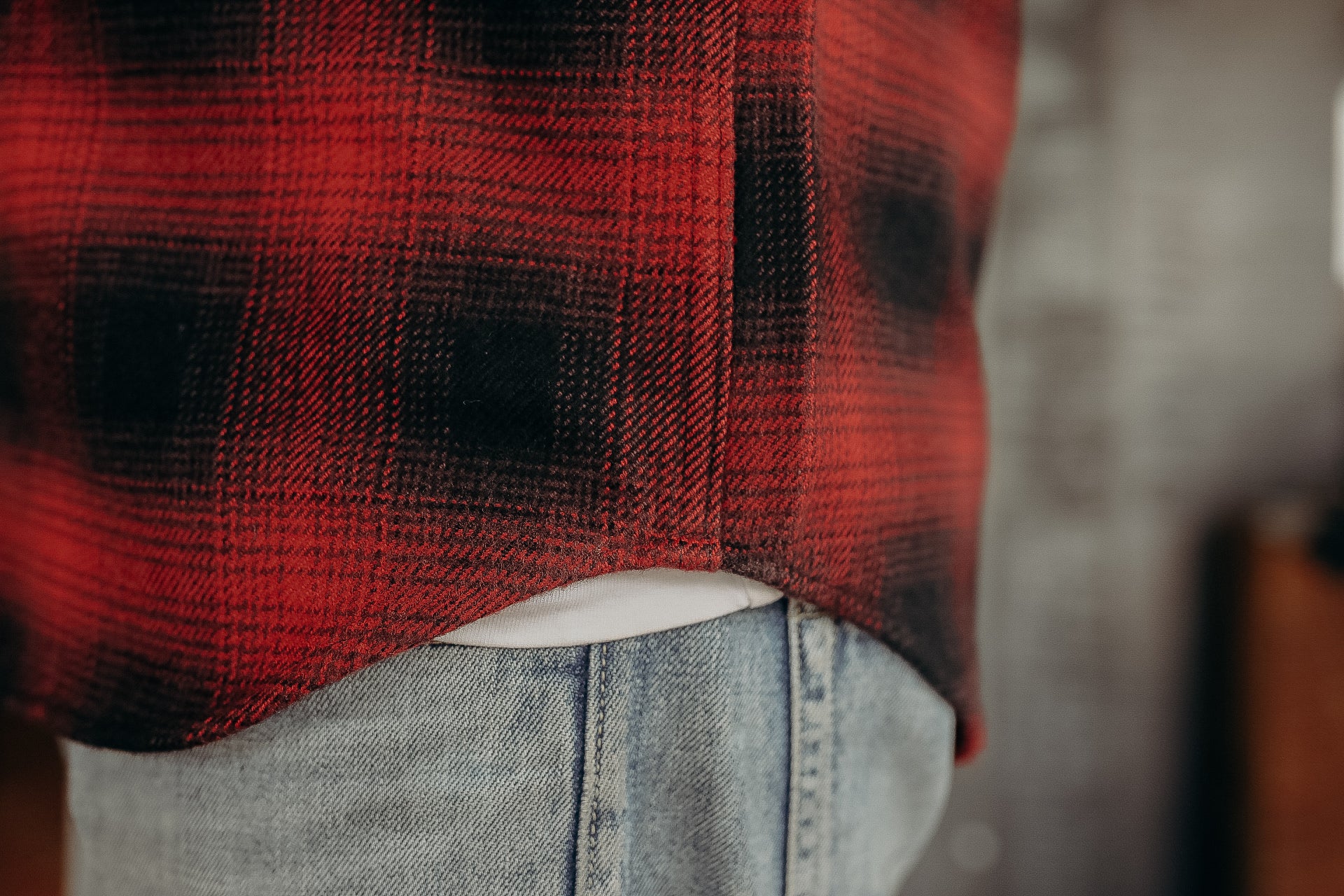 Ultra Heavy Flannel Ombré Check Western Shirt - Red/Black