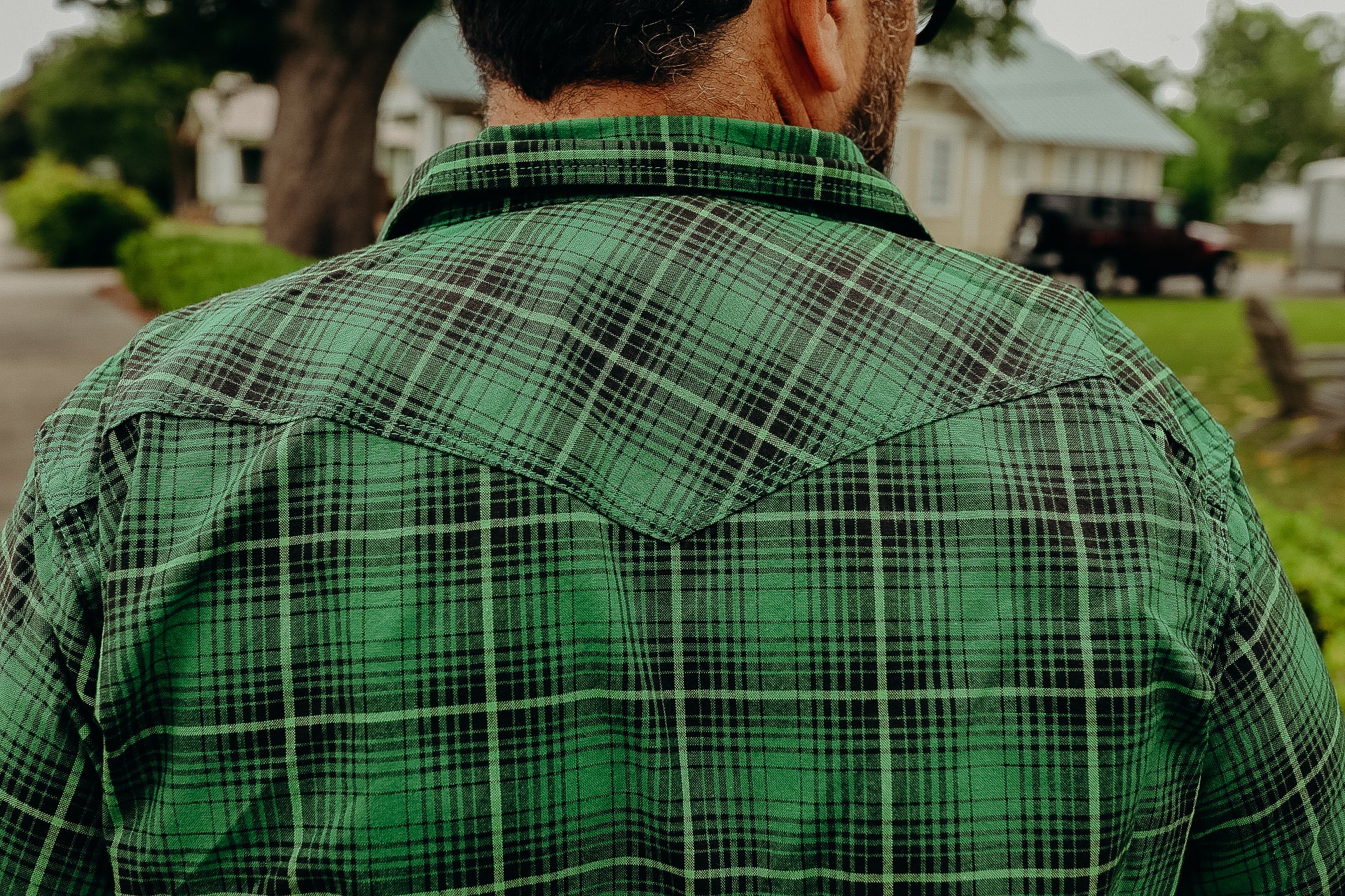 5oz Selvedge Short Sleeved Western Shirt - Green Vintage Check IHSH-386-GRN