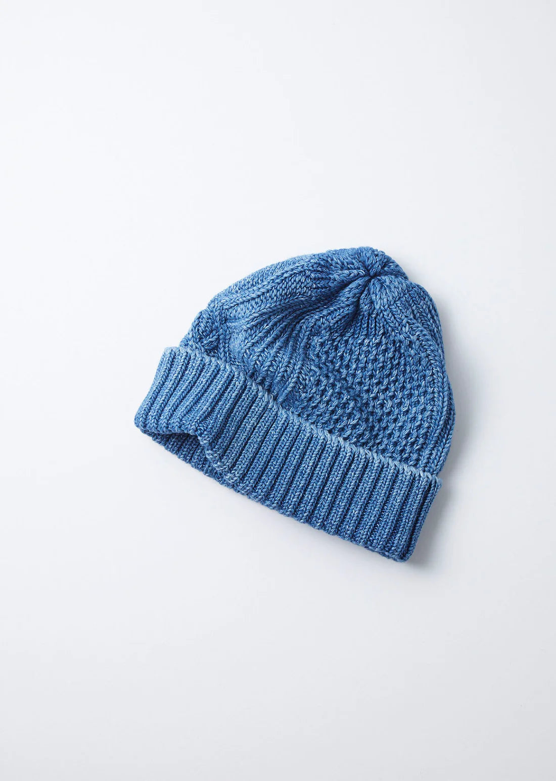 Aran Cable Indigo Watch Cap in Light Denim