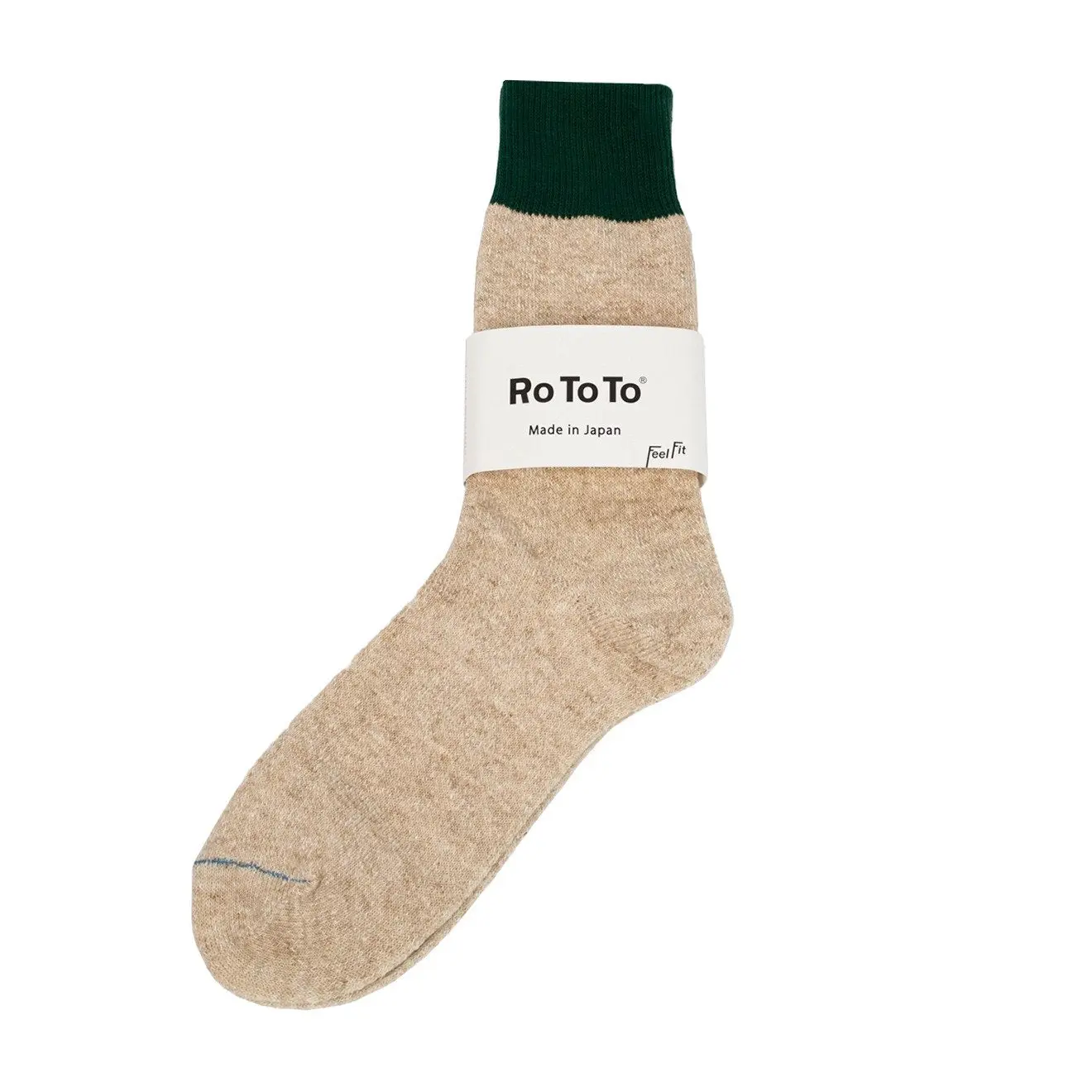 Double Face Crew Silk &amp; Cotton Sock in Green / M. Beige