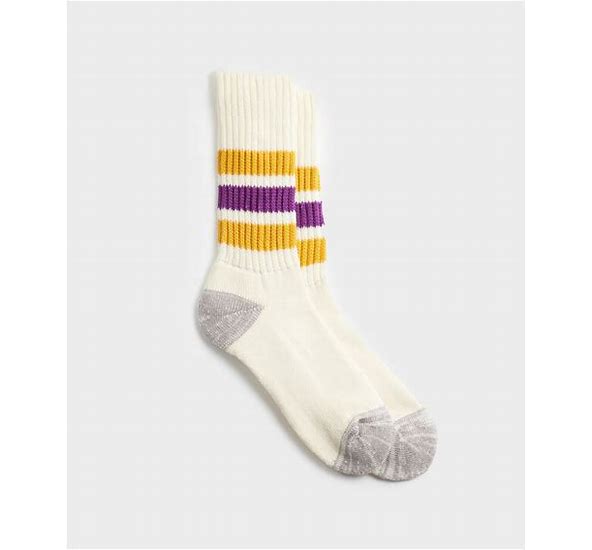 Coarse Ribbed Oldschool Crew Sock - Yellow / Purple