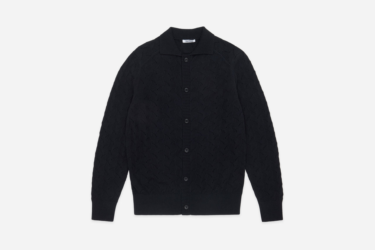 Collared Cardigan-Black Lace Knit