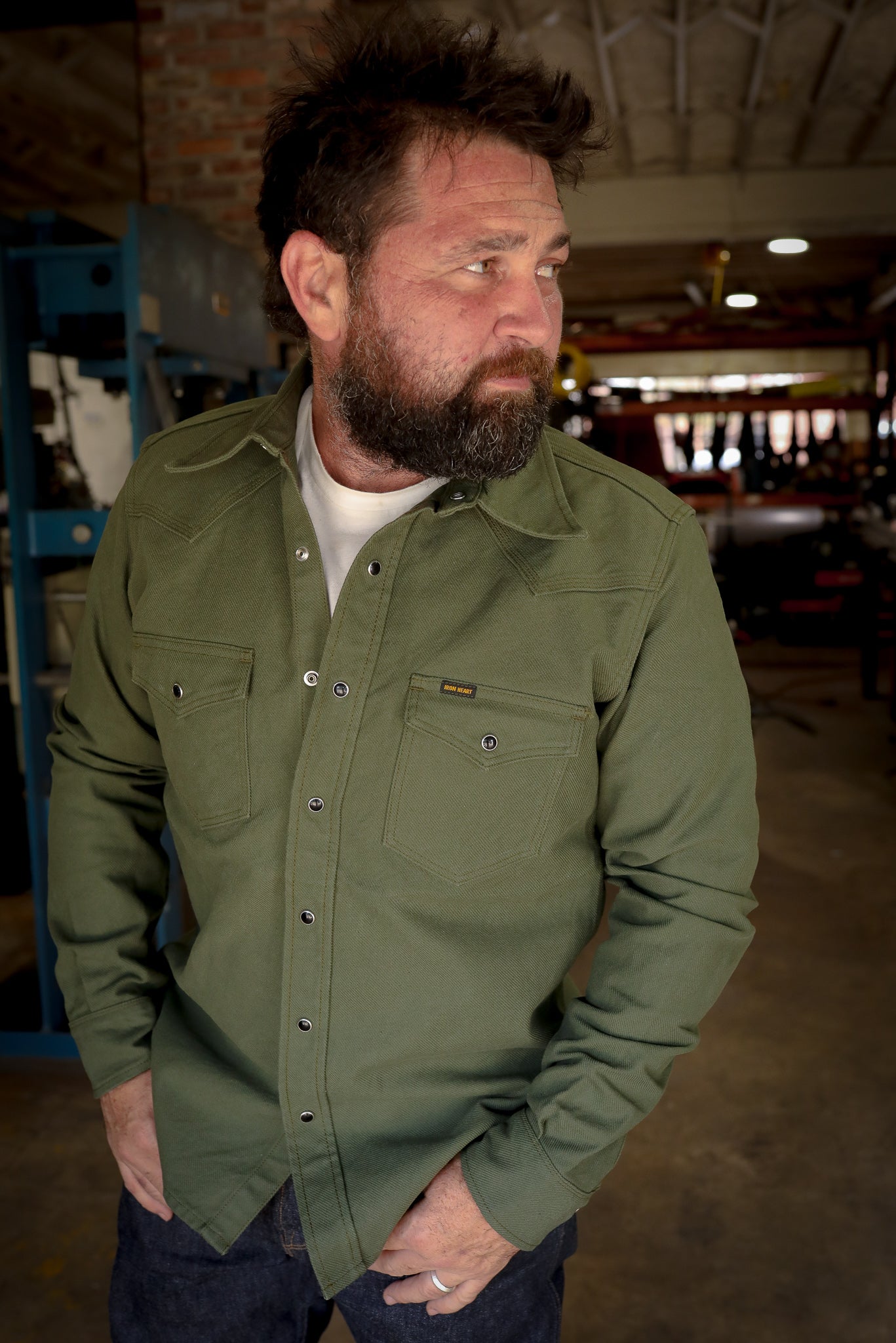13oz Military Serge Western Shirt - Olive