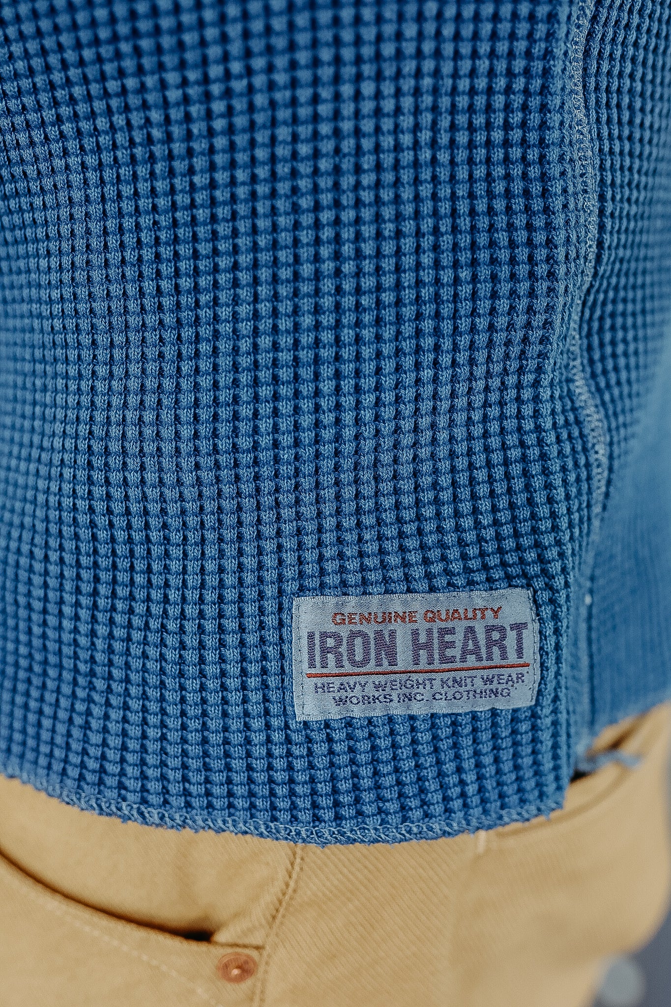 1301 Waffle Knit Long Sleeved Crew Neck Thermal Top Indigo Dyed