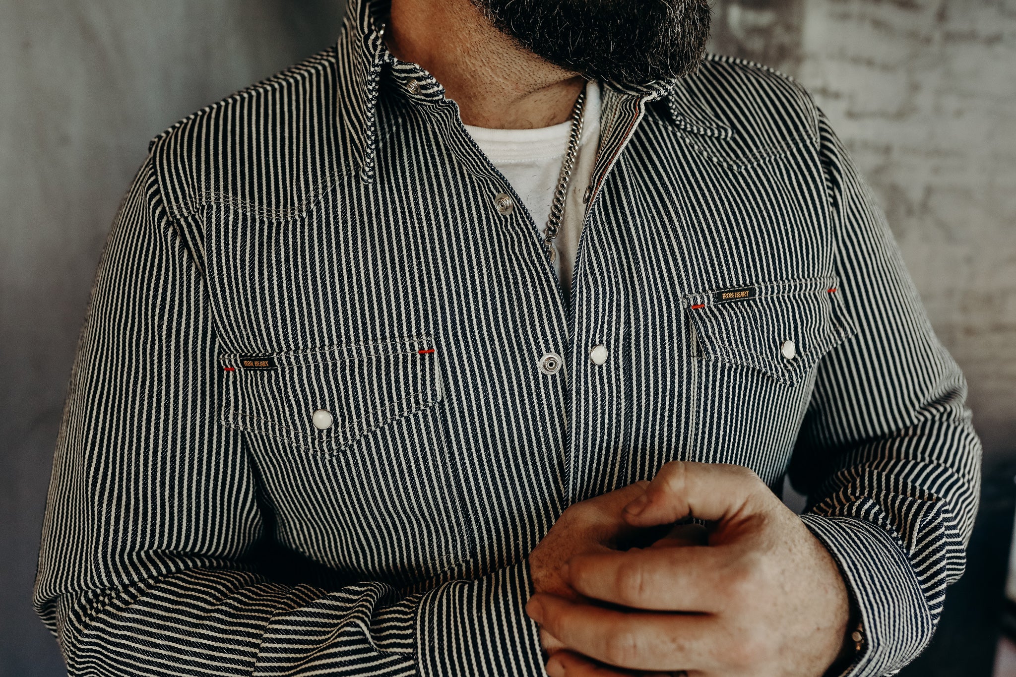 12oz Hickory Stripe Western Shirt Indigo IHSH-07-IND