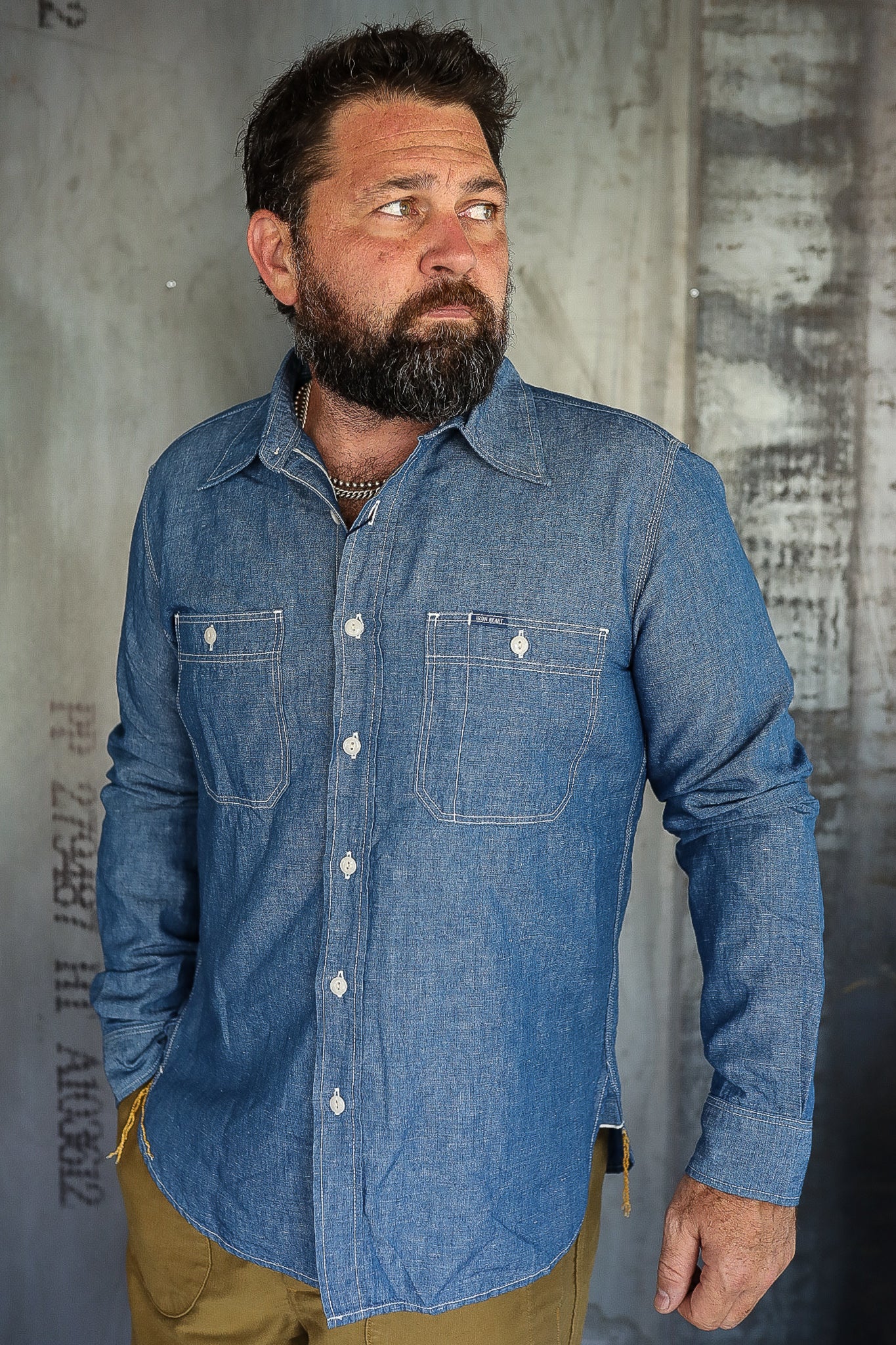 5oz Selvedge Cotton Linen Chambray Work Shirt - Indigo