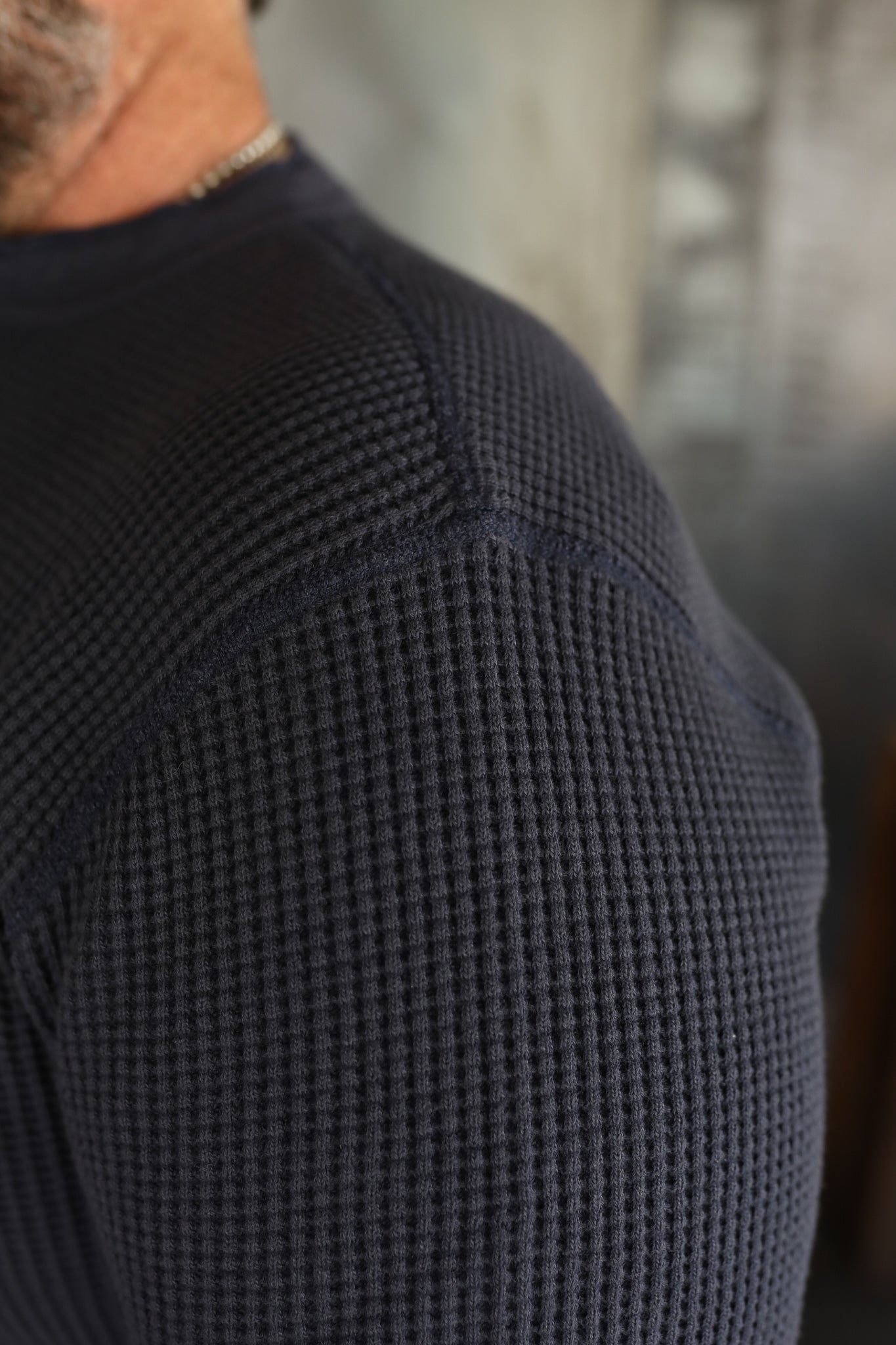 1213 Waffle Knit Long Sleeved Thermal Henley - Navy