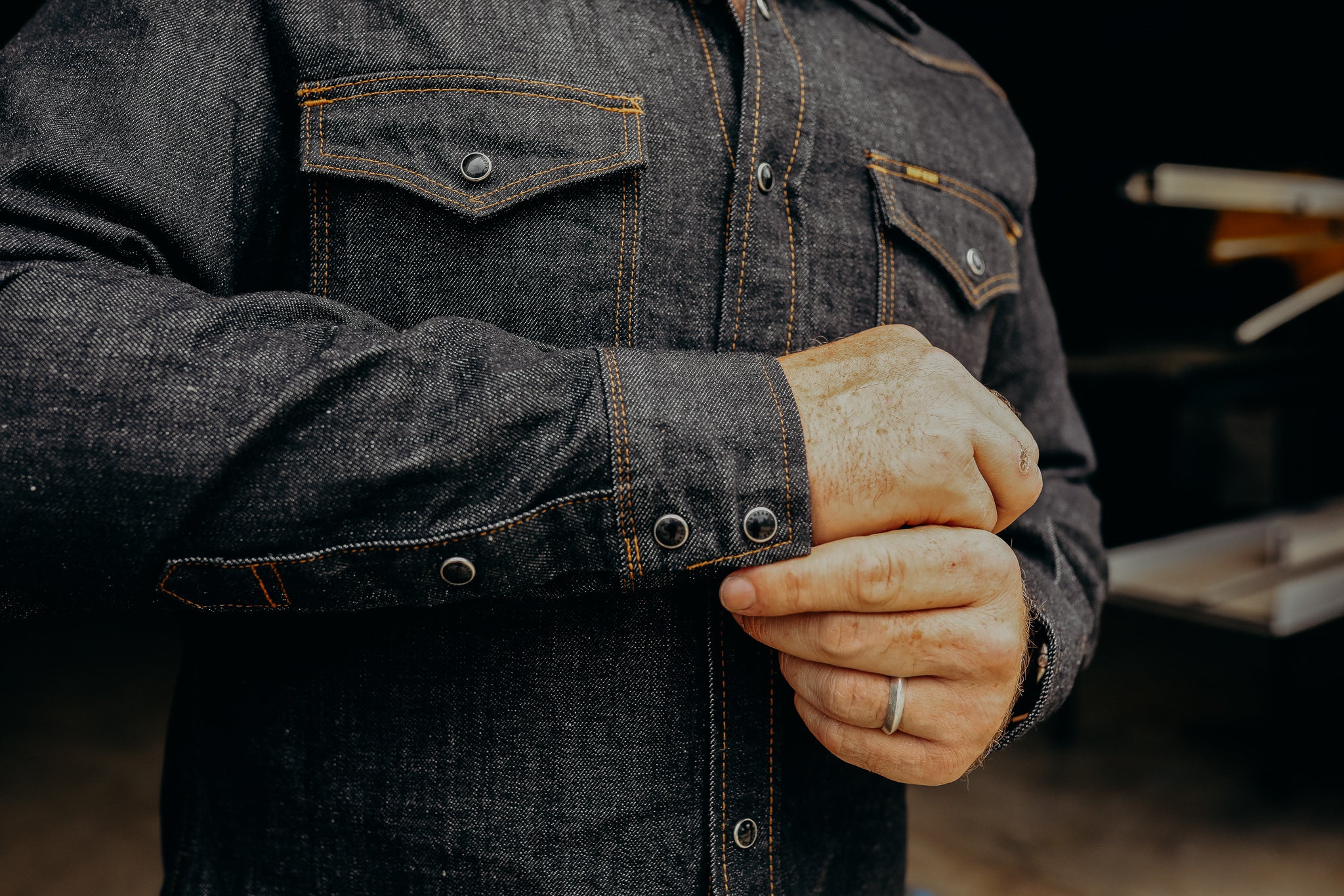 12oz Selvedge Denim Western Shirt - Black IHSH-33-BLK