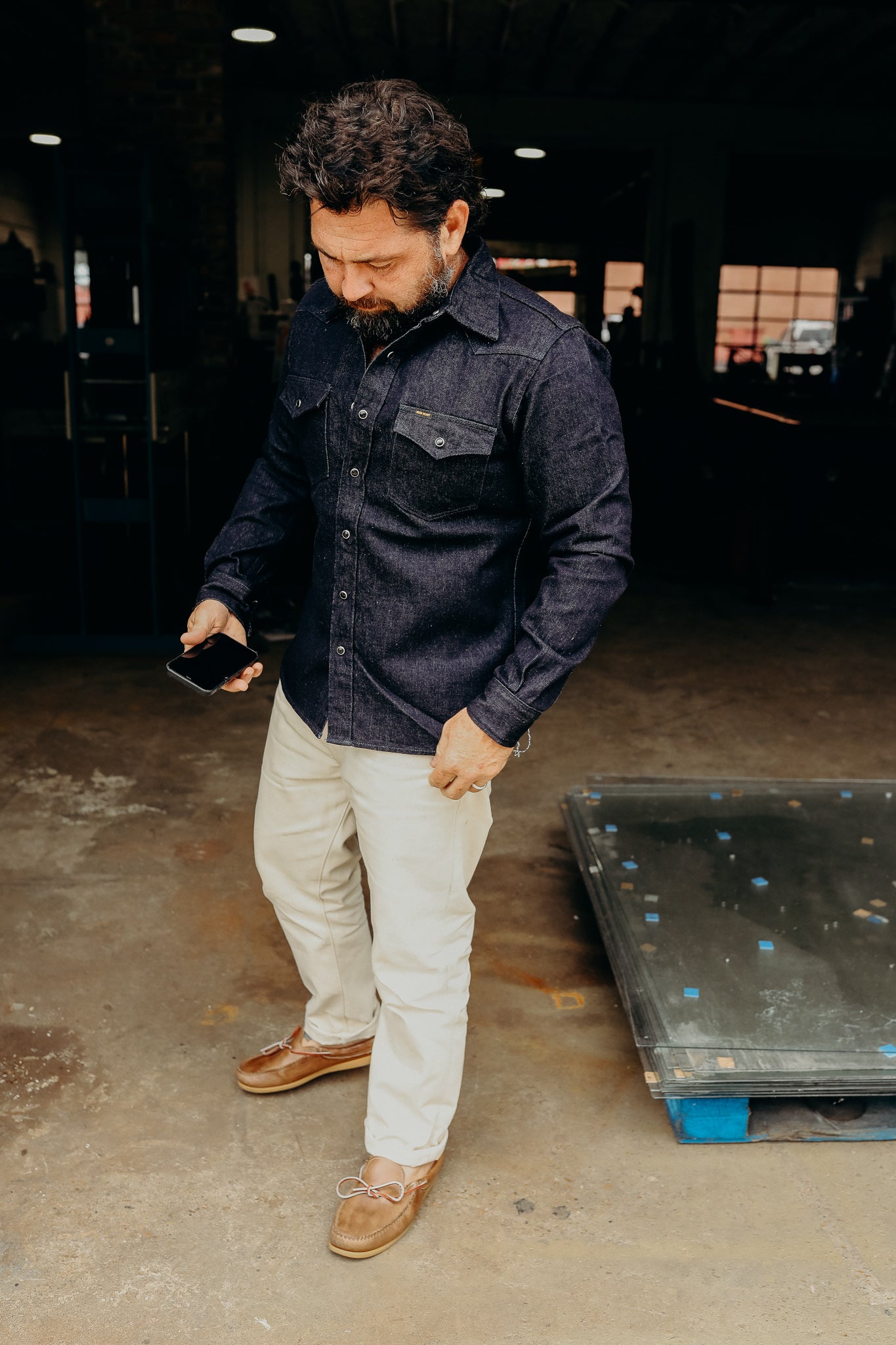 12oz Selvedge Denim Western Shirt With Tonal Stitching - Indigo