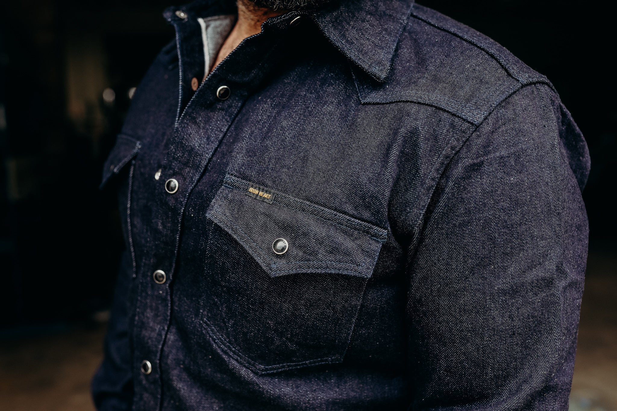 12oz Selvedge Denim Western Shirt With Tonal Stitching - Indigo