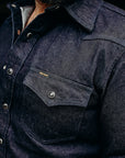 12oz Selvedge Denim Western Shirt With Tonal Stitching - Indigo