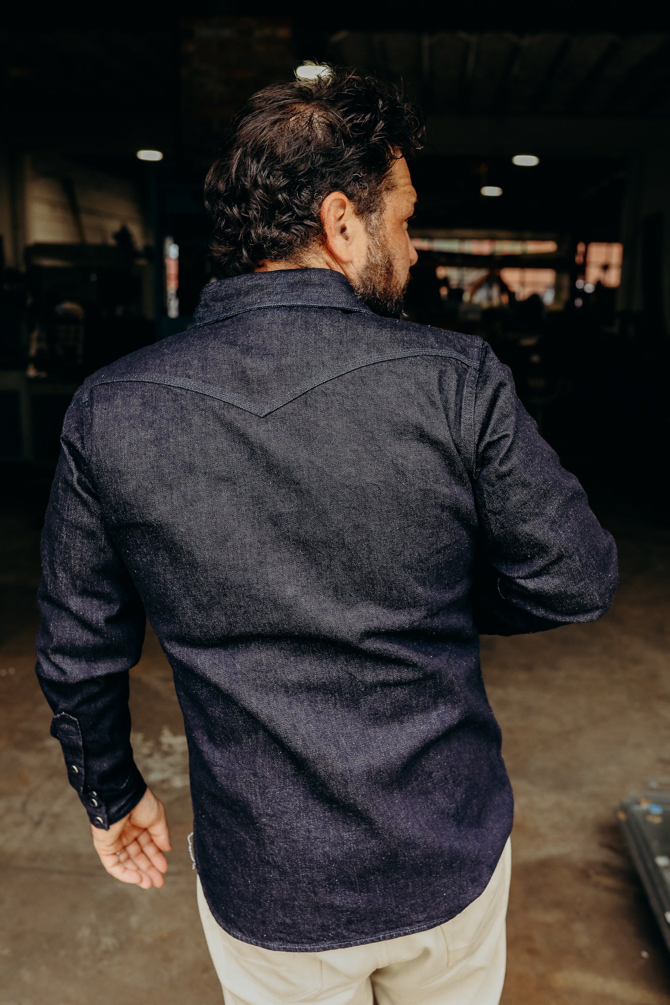 12oz Selvedge Denim Western Shirt With Tonal Stitching - Indigo