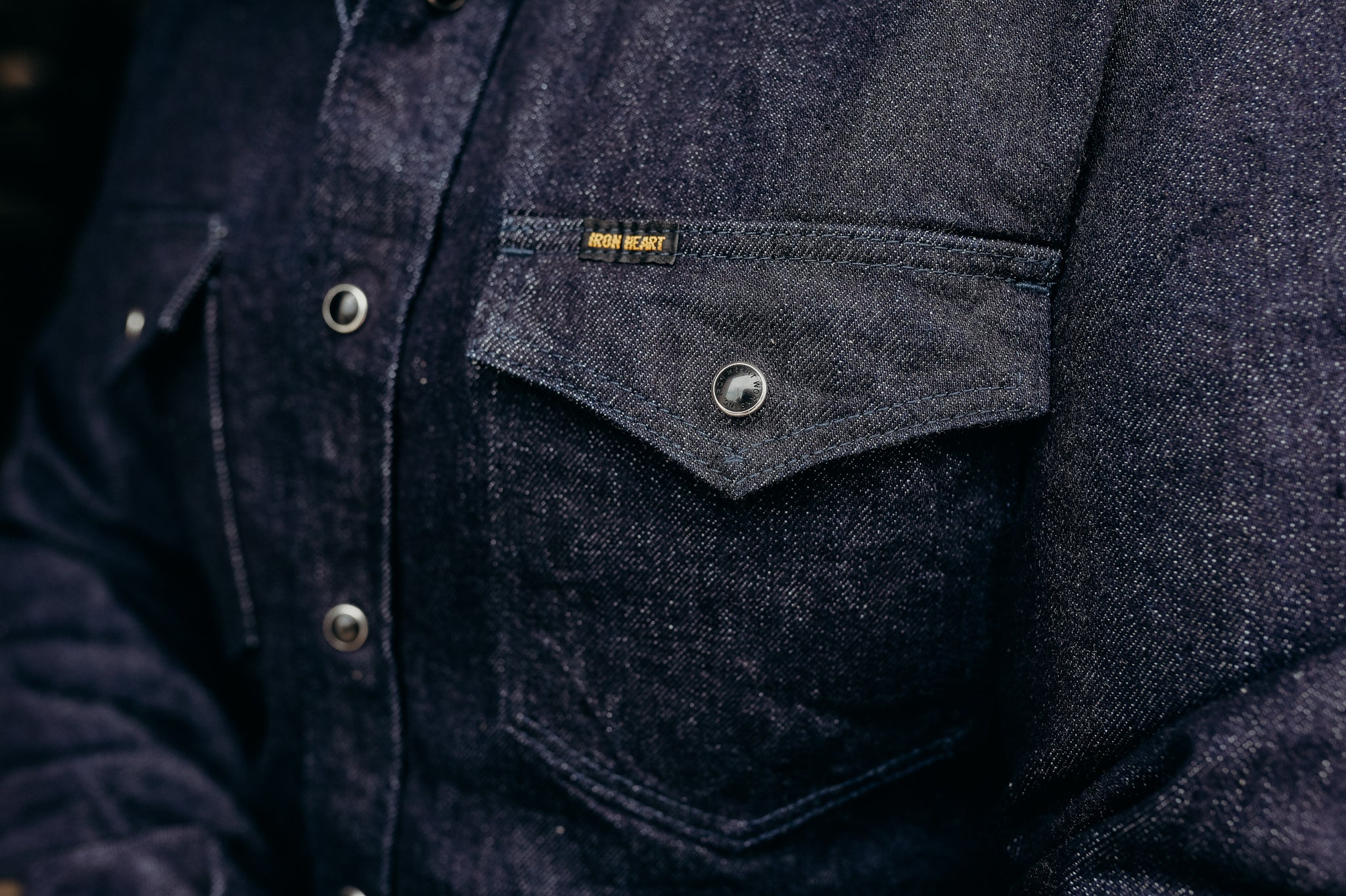 12oz Selvedge Denim Western Shirt With Tonal Stitching - Indigo