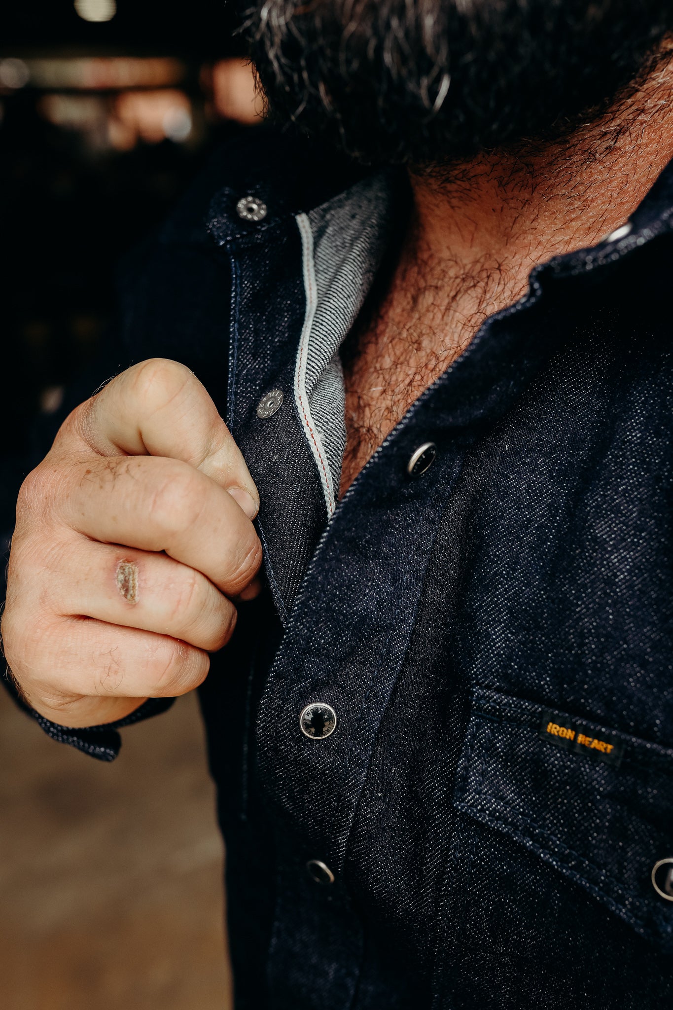 12oz Selvedge Denim Western Shirt With Tonal Stitching - Indigo IHSH-33-T