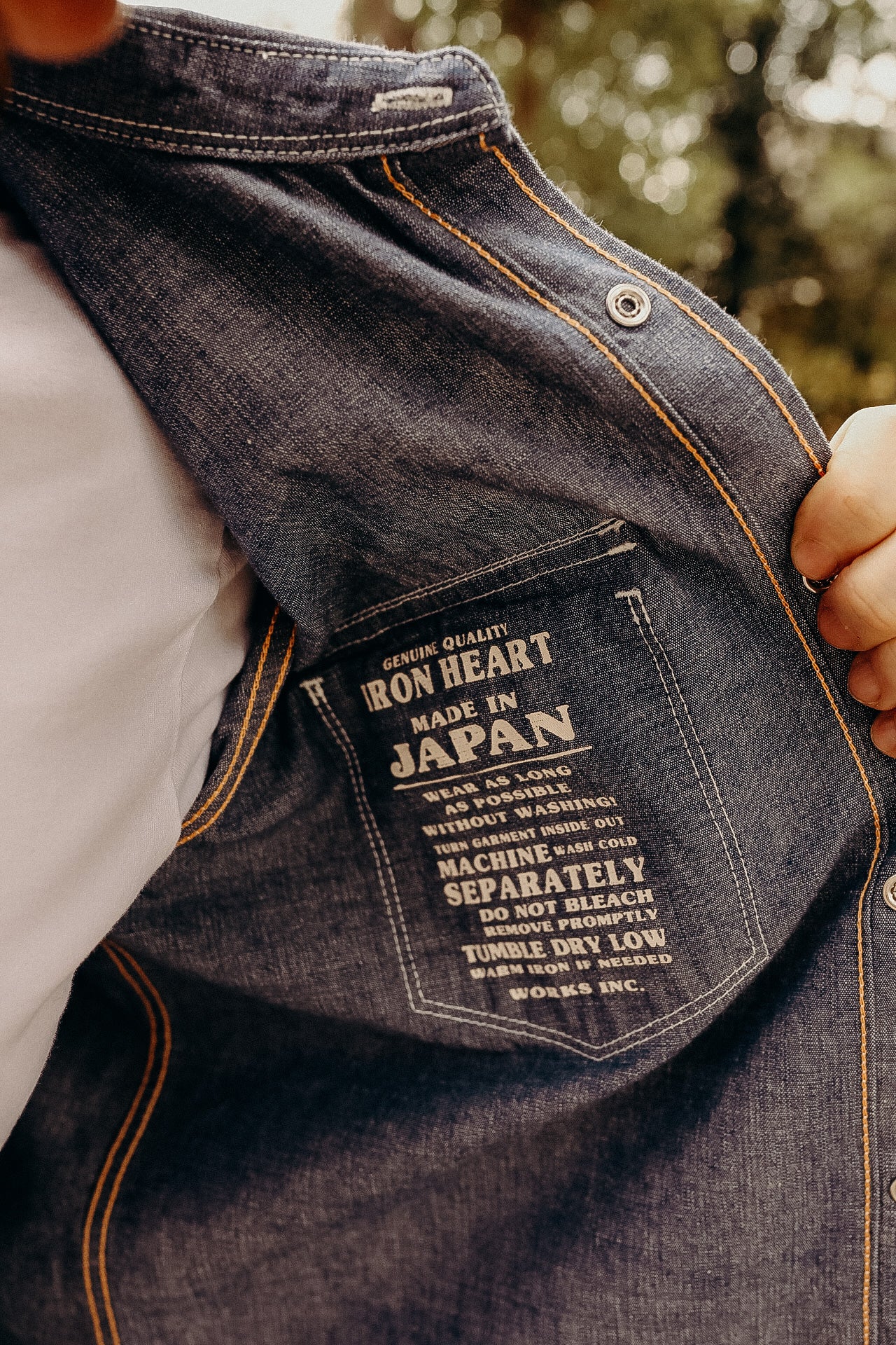 10oz Selvedge Chambray Single Yoke Western Shirt - Blue IHSH-13-BLU