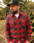 THE FLAT HEAD SNW-101L BLOCK CHECK WESTERN FLANNEL SHIRT - RED/ LIGHT BLACK