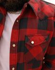 THE FLAT HEAD SNW-101L BLOCK CHECK WESTERN FLANNEL SHIRT - RED/ LIGHT BLACK