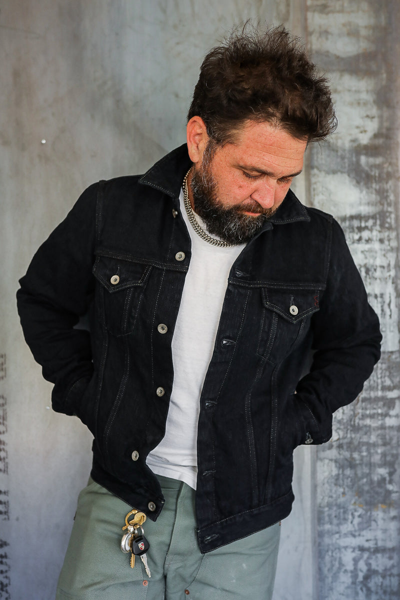 16oz Slubby Selvedge Denim Type III Jacket - Indigo Overdyed Black 