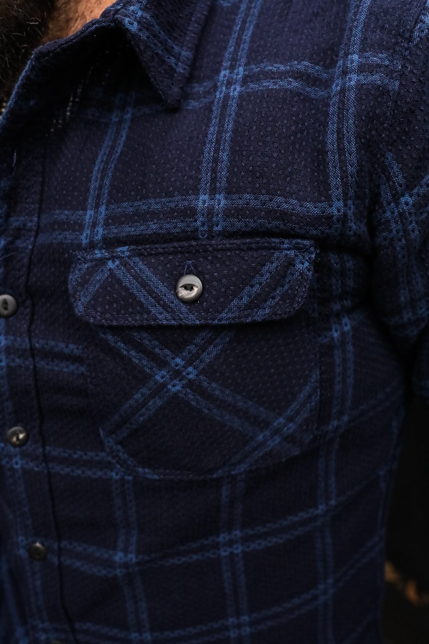 Indigo Sashiko Camp Collar Shirt — Paynter Jacket Co.