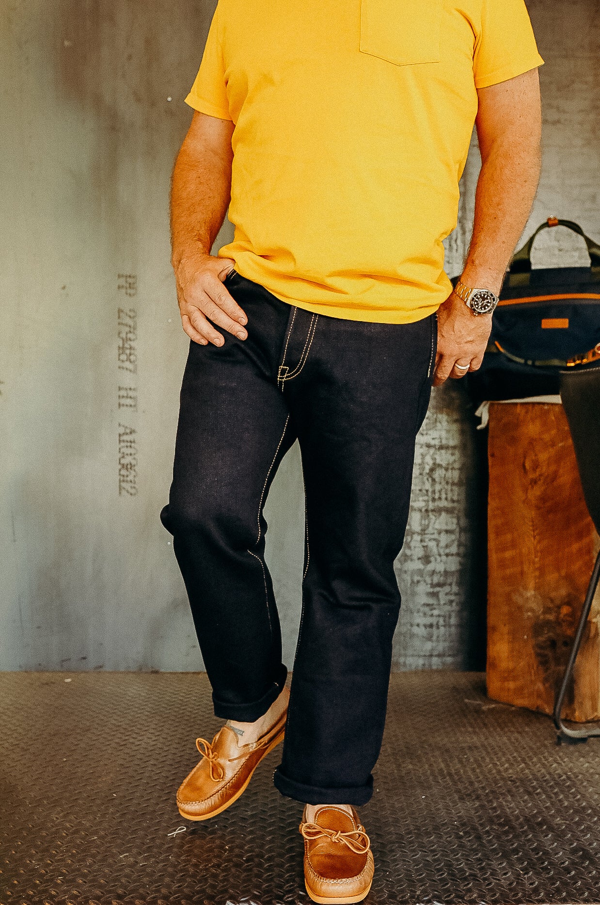 21oz 888 Selvedge Denim Jeans - Indigo/Black