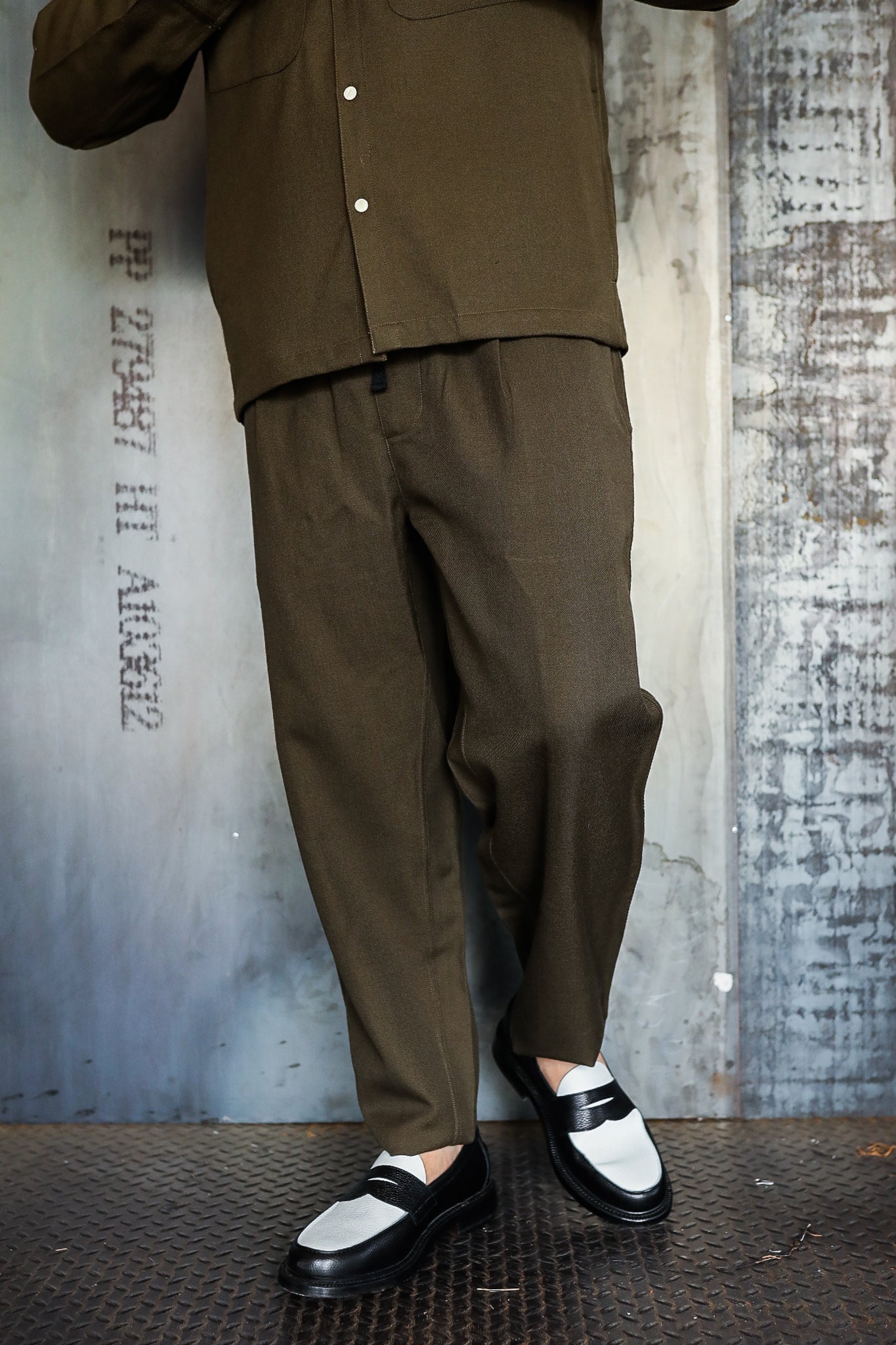 Drawstring Pant - Forest Wool Gabardine  koi