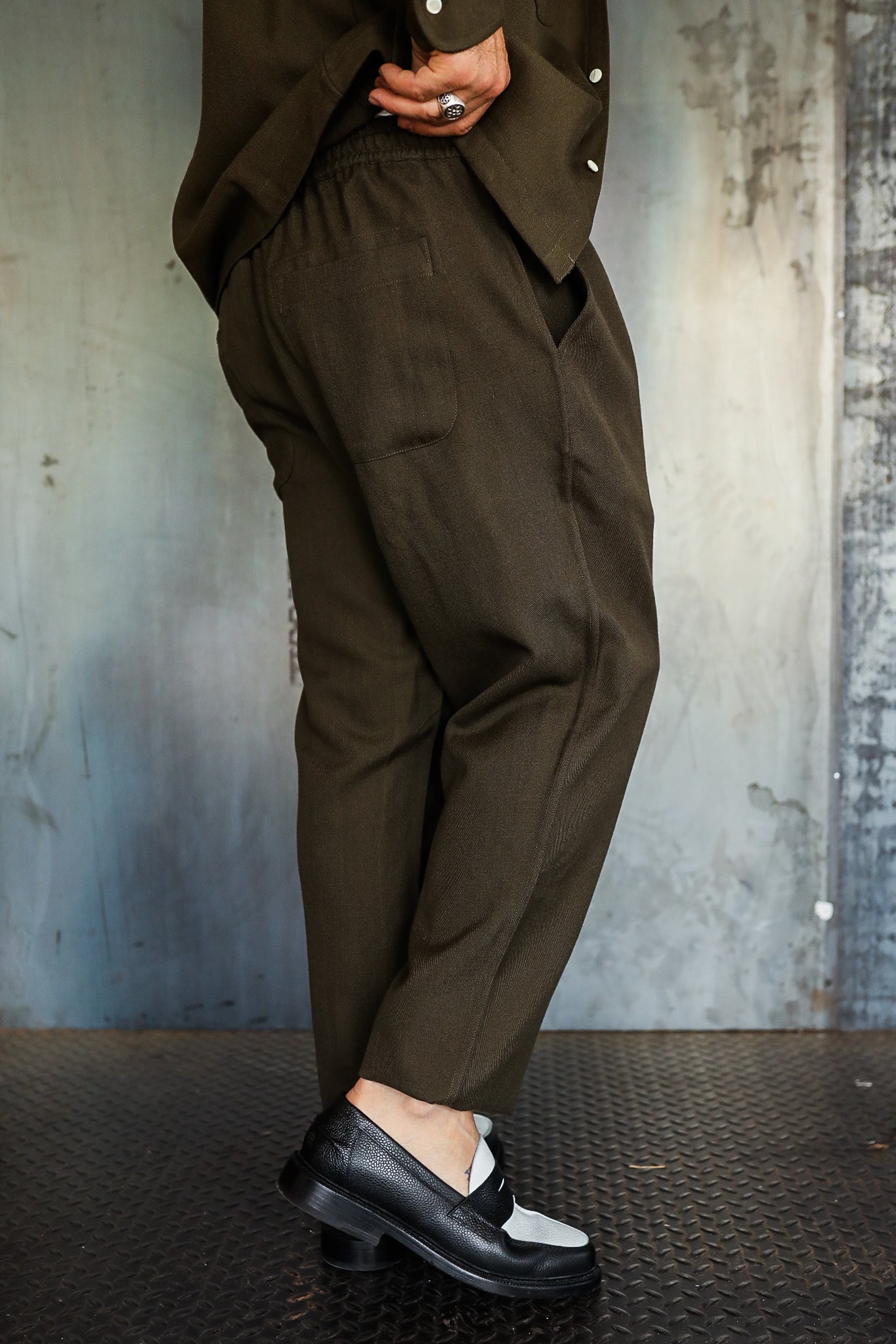 Drawstring Pant - Forest Wool Gabardine  koi