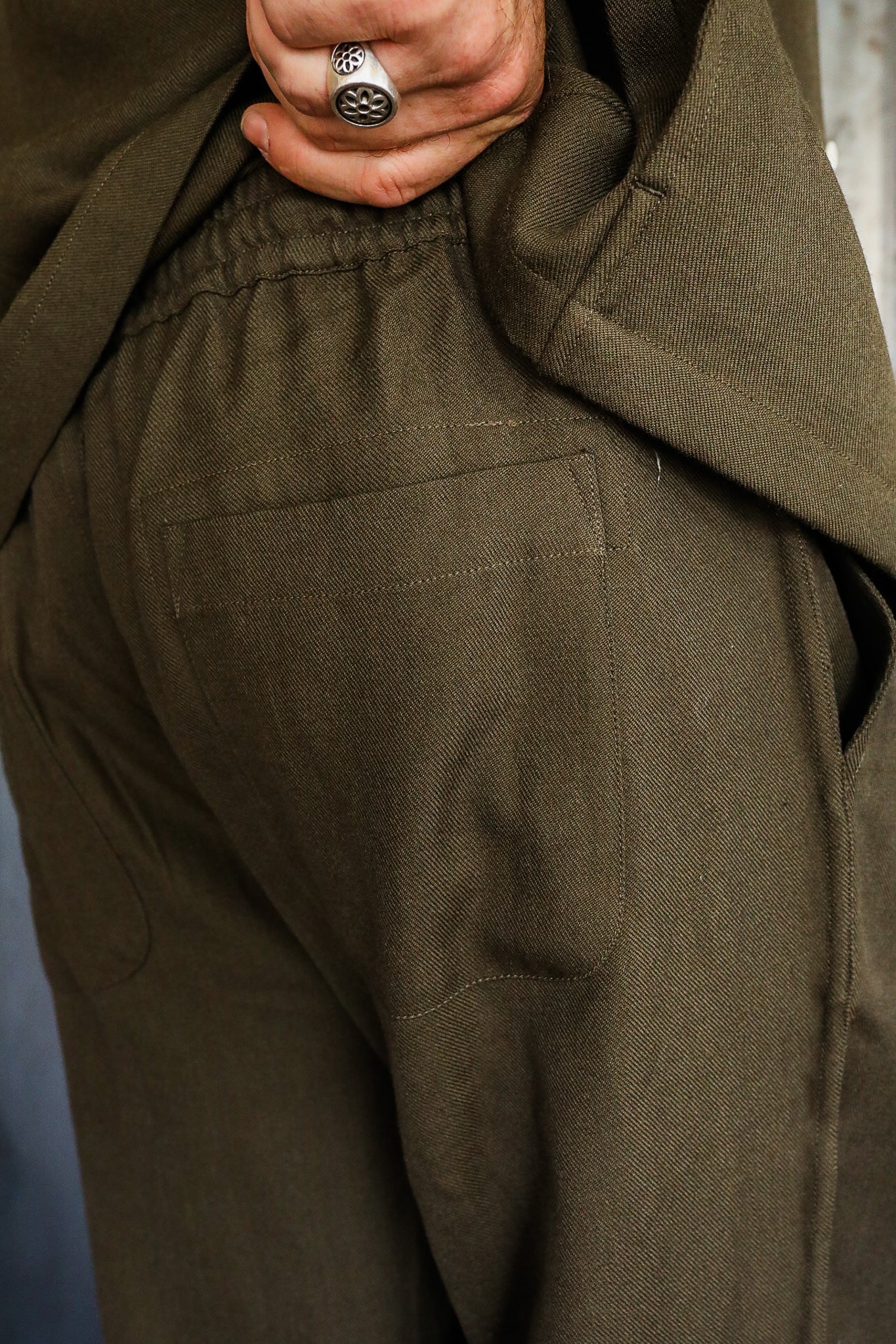 Drawstring Pant - Forest Wool Gabardine