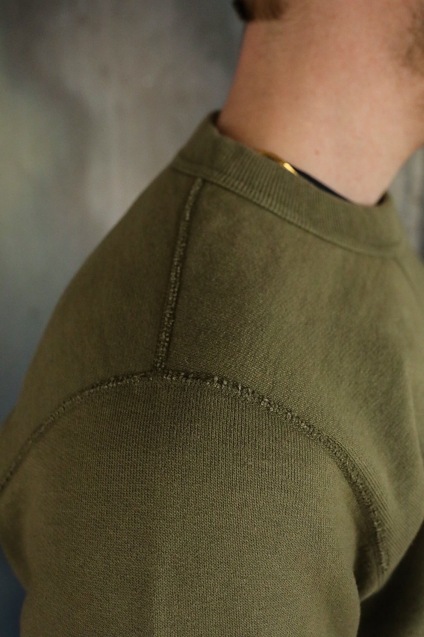 14oz Ultra Heavyweight Loopwheel Cotton Crew Neck Sweat - Olive