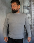 1700 Cotton Knit Crew Neck Long Sleeved Thermal Sweater - Grey