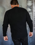 1700 Cotton Knit Crew Neck Long Sleeved Thermal Sweater - Black