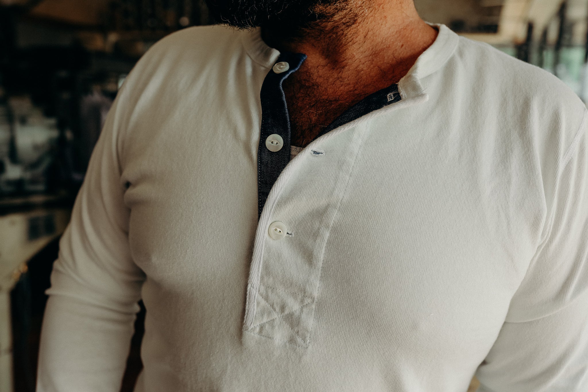 13oz Henley l/s White